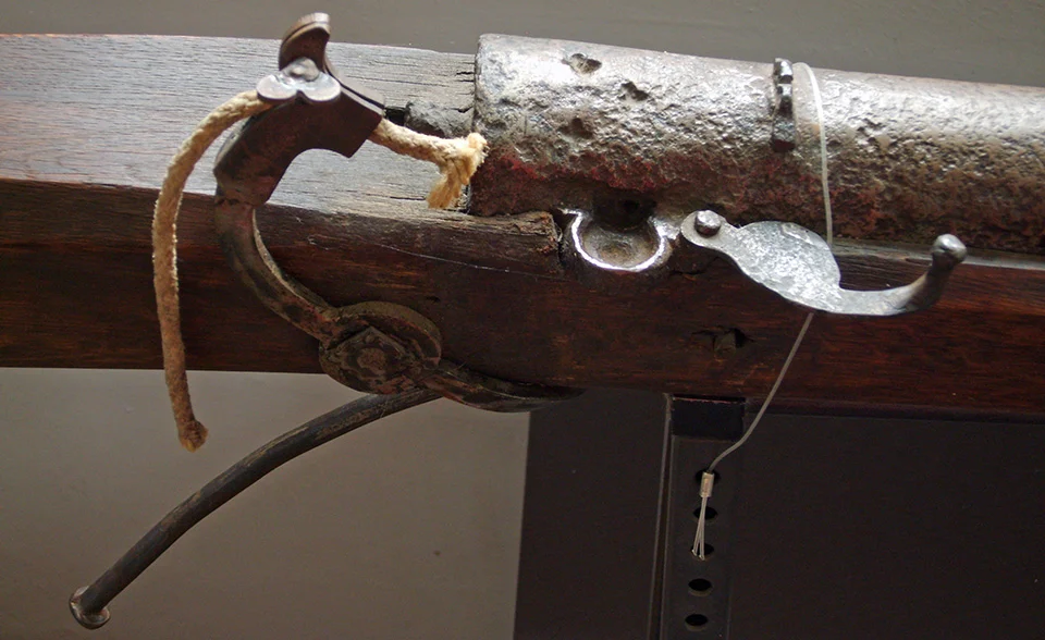Antique German matchlock musket on display at the Glatt Castle Museum