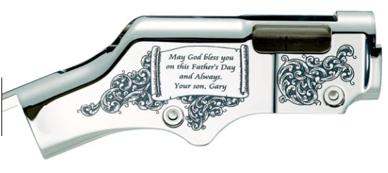Henry lever-action rifle with personalized engraved receiver cover