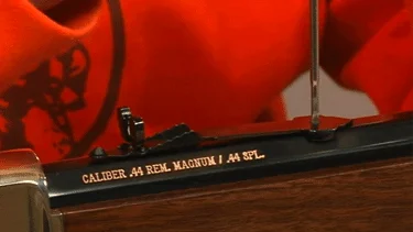 Close-up of Henry Repeating Arms rifle showcasing the caliber information on the barrel