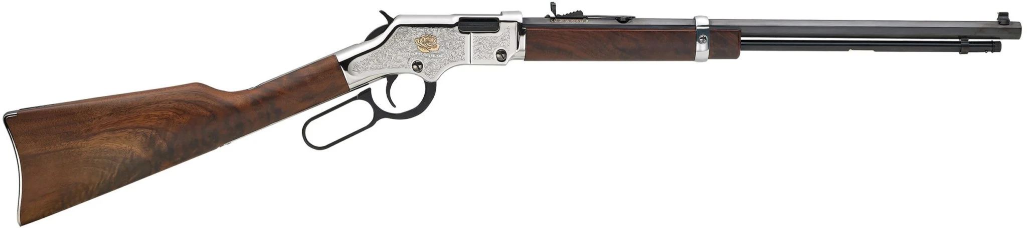 Henry Repeating Arms lever-action 22 S/L/LR rifle with wood stock and chrome barrel
