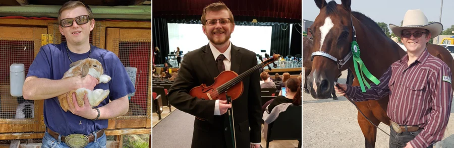 Henry Repeating Arms friends posing with violin, horse, and pet bunny