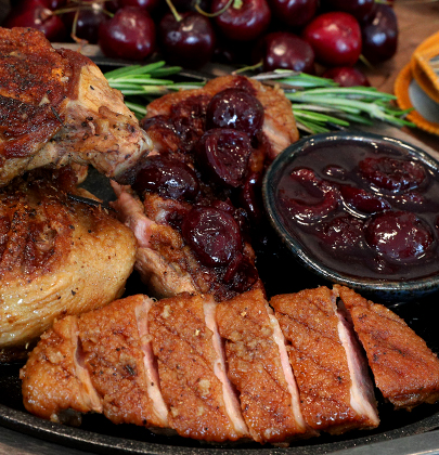 Pan Fried Duck Breast with Black Cherries