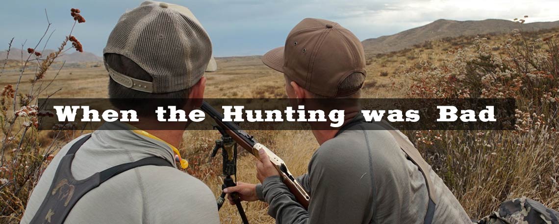 Henry rifles hunters in field with text 'When the Hunting was Bad'