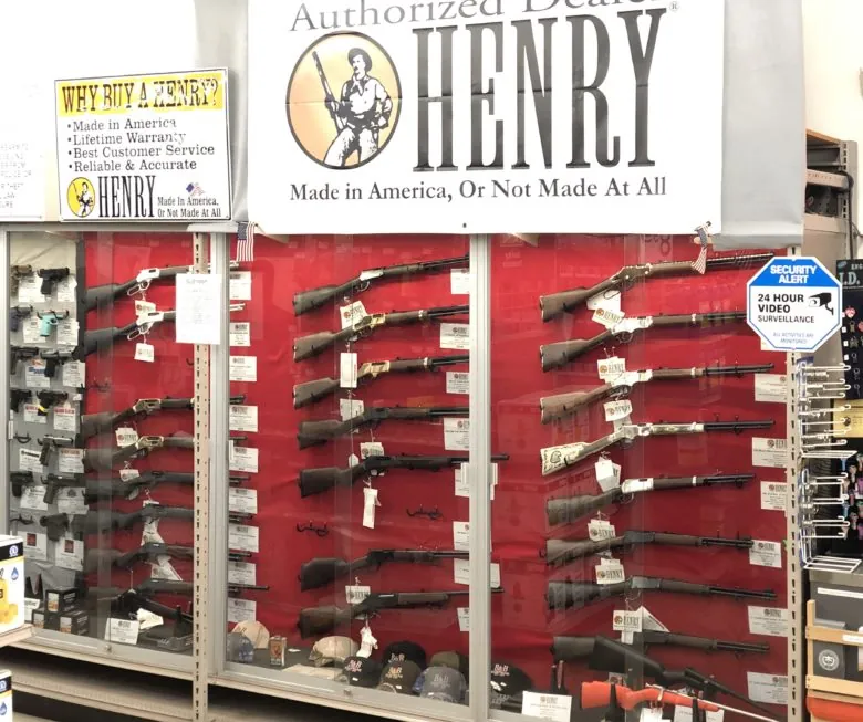Custom Henry Repeating Arms lever-action rifle with engraved walnut stock for law enforcement