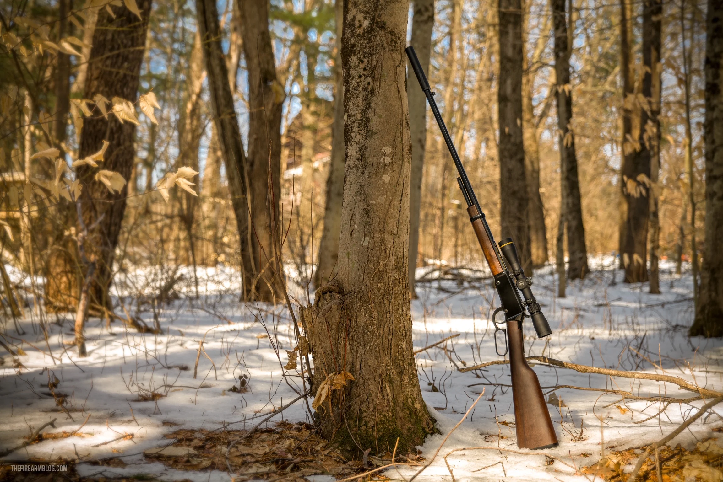 Custom Henry Repeating Arms lever-action rifle with department badge engraved on genuine American walnut stock, designed for law enforcement use