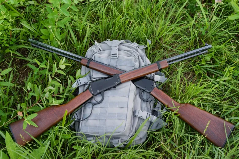 Custom Henry Repeating Arms lever-action rifle with engraved walnut stock for law enforcement