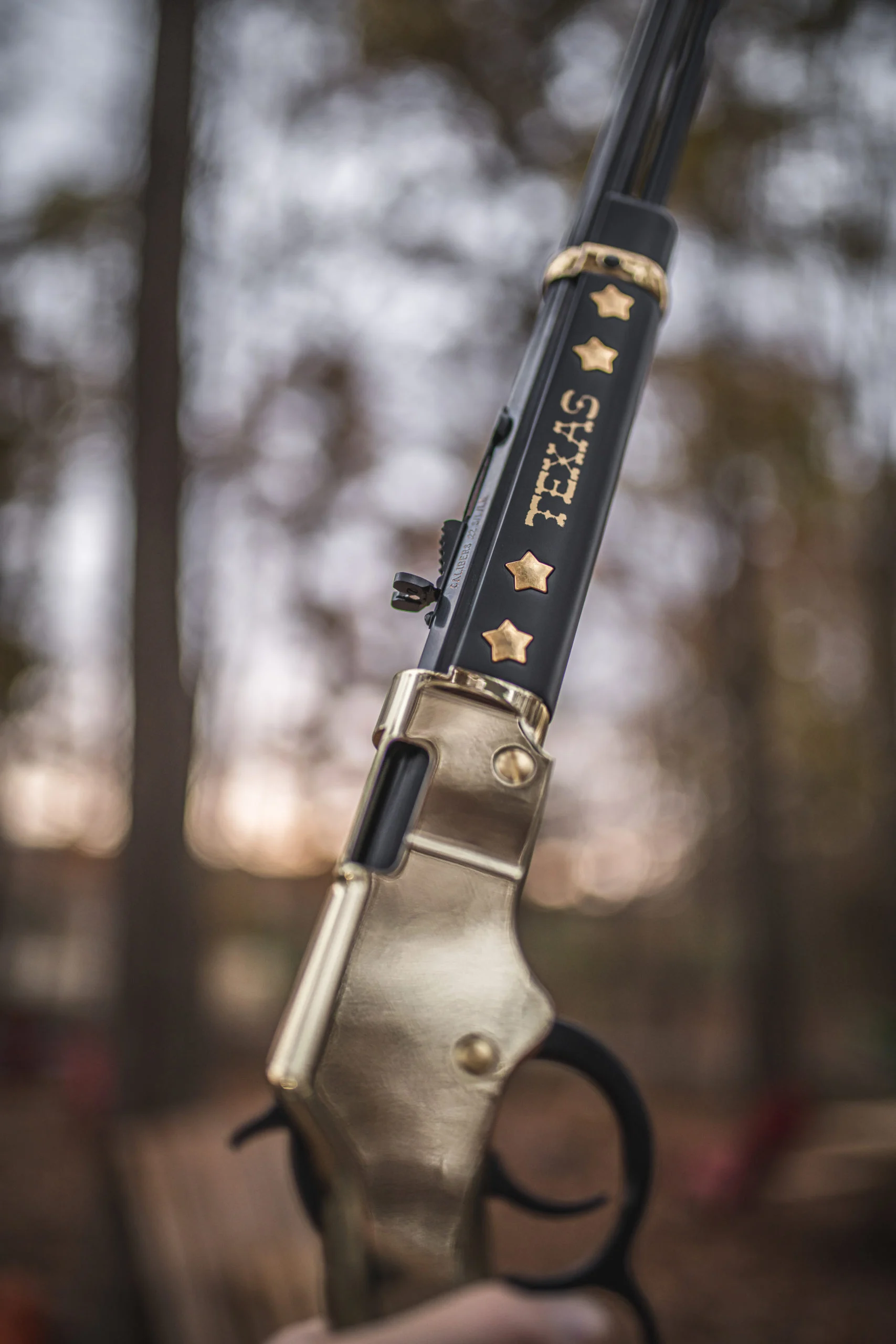 Custom Henry Repeating Arms lever-action rifle with engraved walnut stock for law enforcement