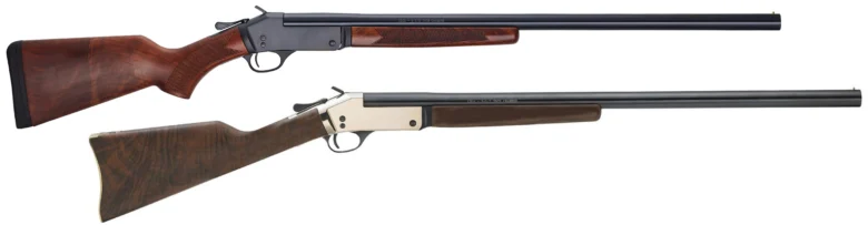 Two Henry single-shot shotguns showcasing their classic lever-action design and wood stock