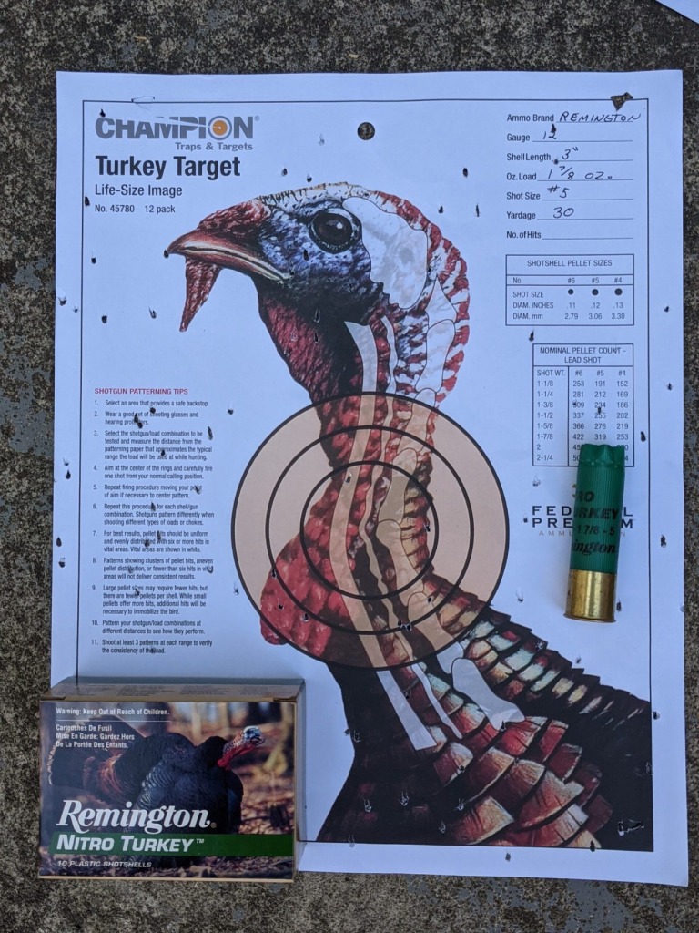 Paper target showing shot pattern