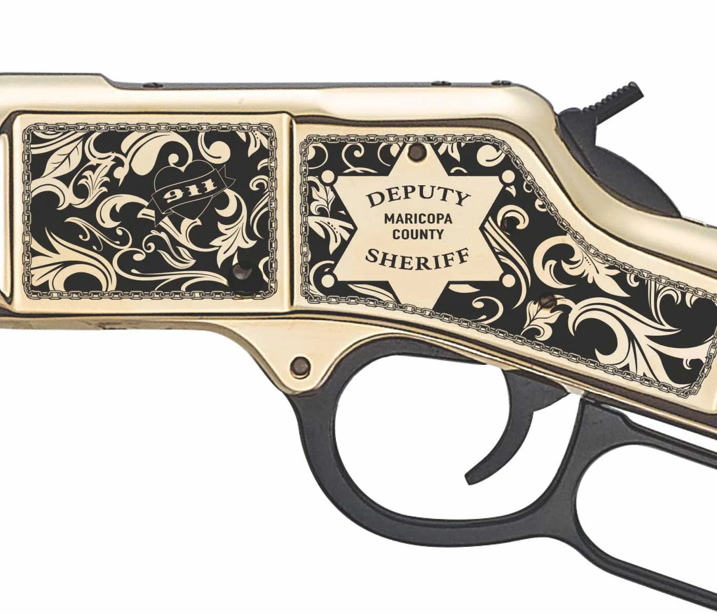 Custom engraved Henry Golden Boy rifle for Maricopa County Sheriff's Office 150th anniversary