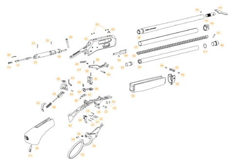Exploded parts diagram of Henry 410 bore repeating rifle with detailed component labels