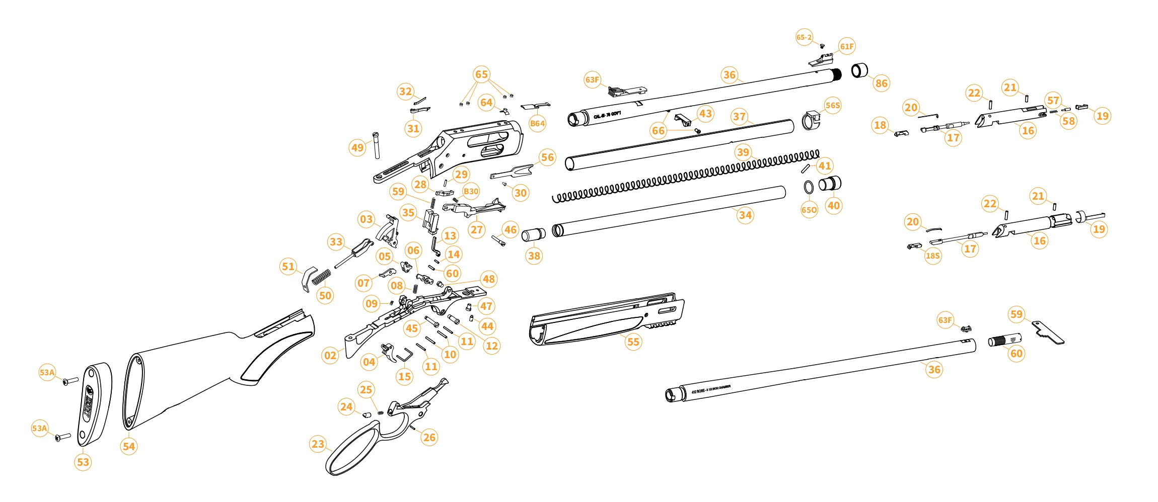 Exploded parts diagram of Henry Side-Gate Lever Action X Model rifle