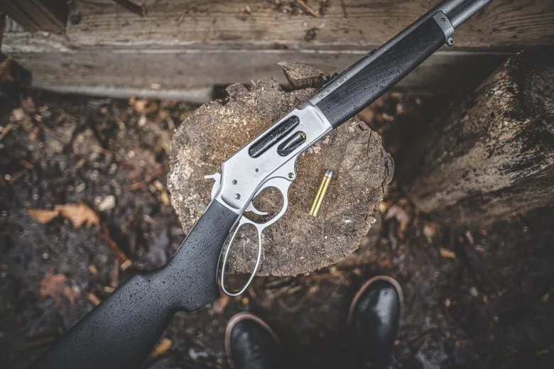 Custom Henry Repeating Arms lever-action rifle with engraved walnut stock for law enforcement