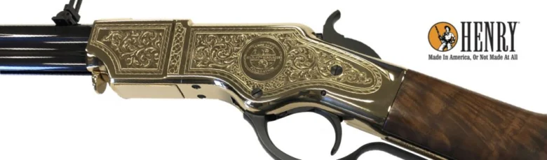Intricately engraved Henry lever-action rifle with ornate details