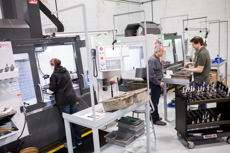 A cell of Haas CNC machines in Henry Repeating Arms’ Rice Lake, WI headquarters location.