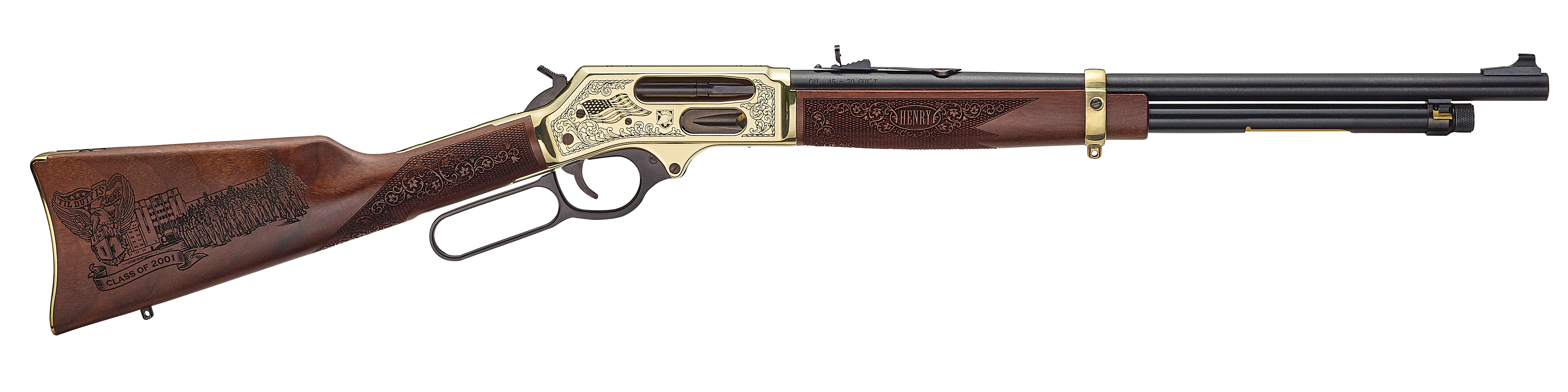 Engraved Henry Repeating Arms lever-action rifle in .22 Magnum caliber