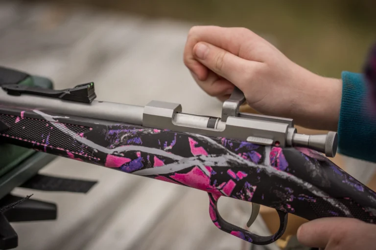 Henry tactical rifle with purple camouflage pattern stock and barrel