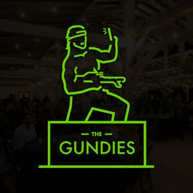 The Gundies green logo on black background