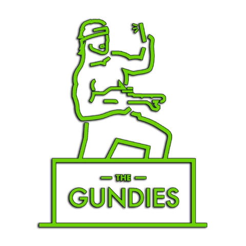 Green silhouette logo for 'The Gundies' on a black background