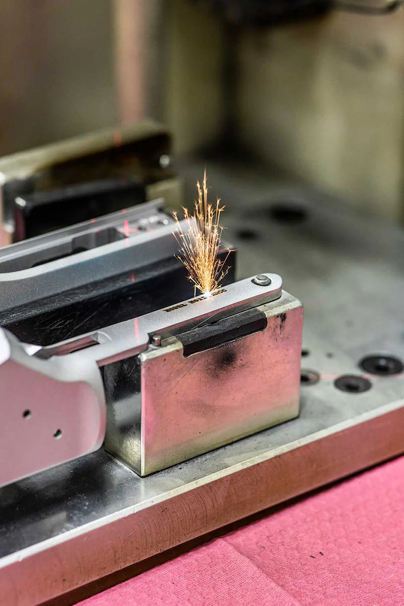 Close-up of machinery used in the production of Henry Repeating Arms firearms, showcasing the company's commitment to domestic craftsmanship.