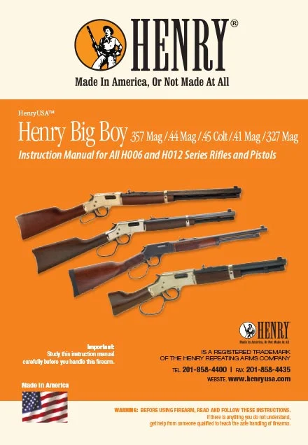 Henry Big Boy lever-action rifles and pistols instruction manual cover