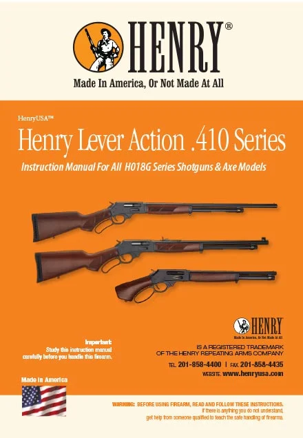 Henry Lever Action .410 Bore Shotgun Instruction Manual Cover