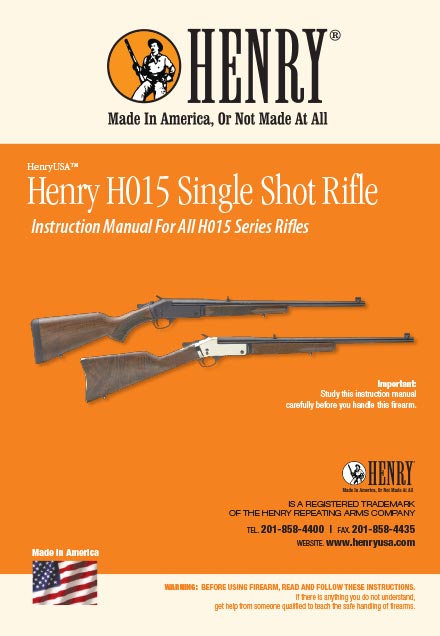 Cover of the Henry H015 Single Shot Rifle instruction manual