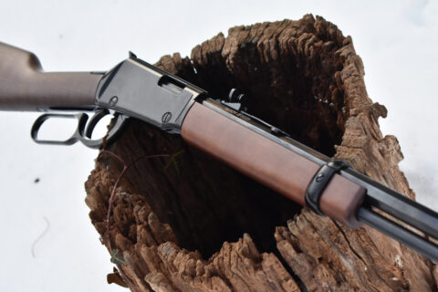 A closeup of the Henry Lever Action Octagon Frontier .22.