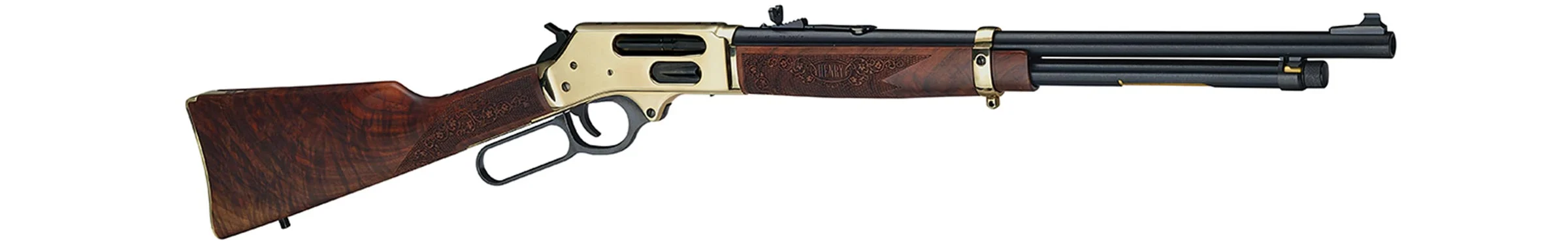 Custom Henry Repeating Arms lever-action rifle with engraved walnut stock for law enforcement
