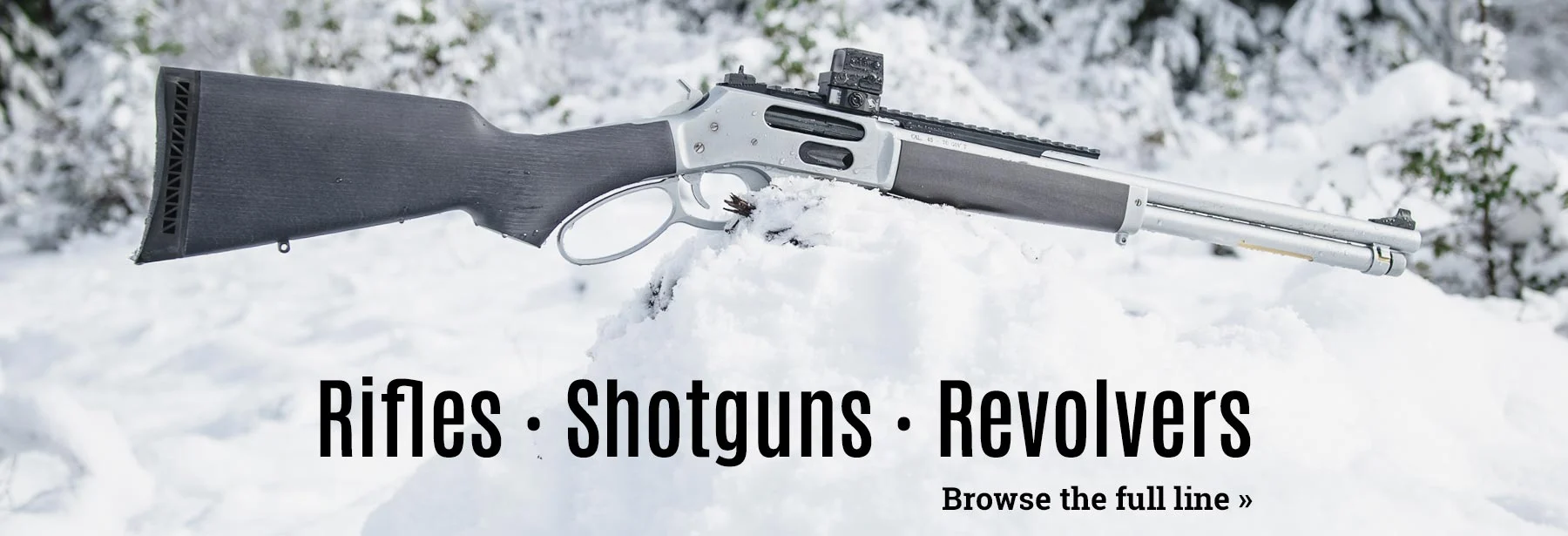 Henry Repeating Arms lineup including rifles, shotguns, and revolvers for hunting, shooting, and tactical applications