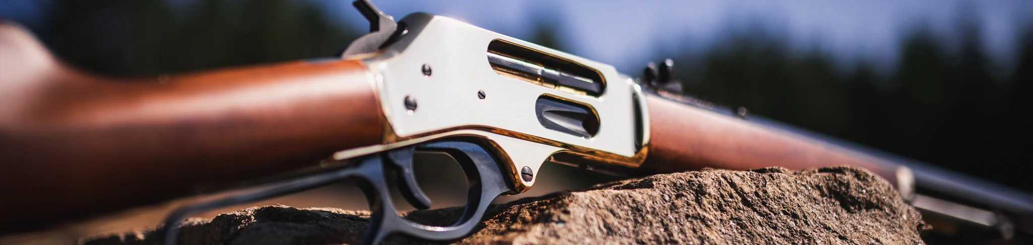 Henry Repeating Arms lever-action rifle with polished brass receiver and action