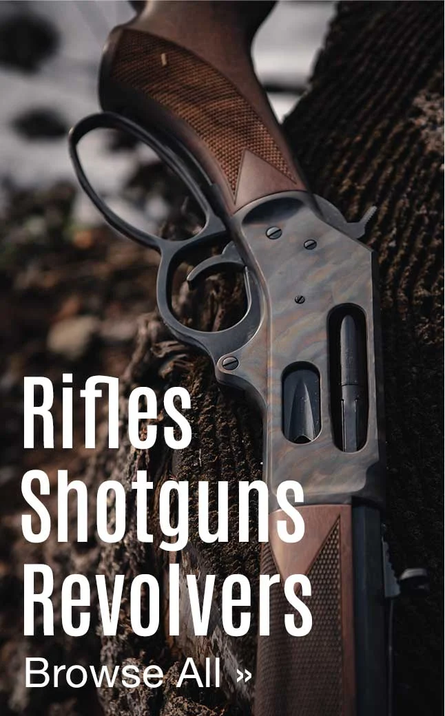 Assortment of rifles, shotguns, and revolvers - firearms for hunting, shooting sports, and self-defense