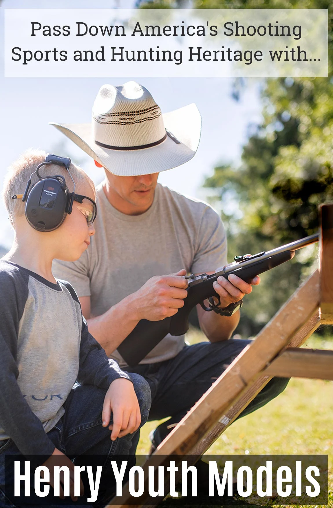 Youth being taught proper rifle handling and shooting techniques while wearing hearing protection