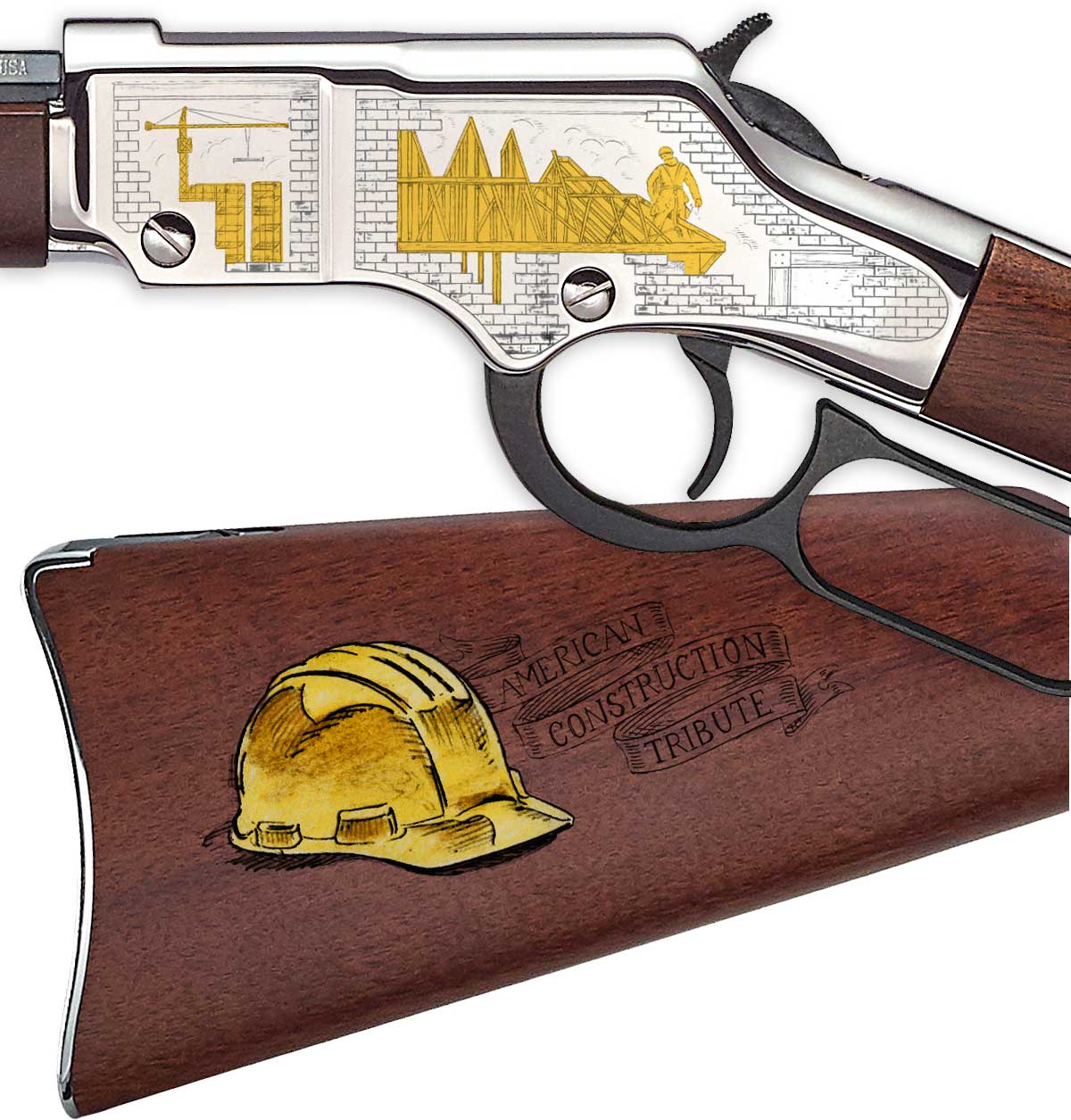 Custom Henry Repeating Arms lever-action rifle with engraved walnut stock for law enforcement