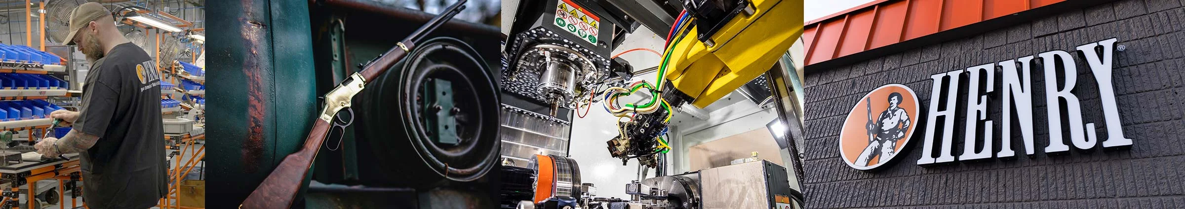 Interior view of Henry Repeating Arms manufacturing facility with workers assembling lever-action rifles