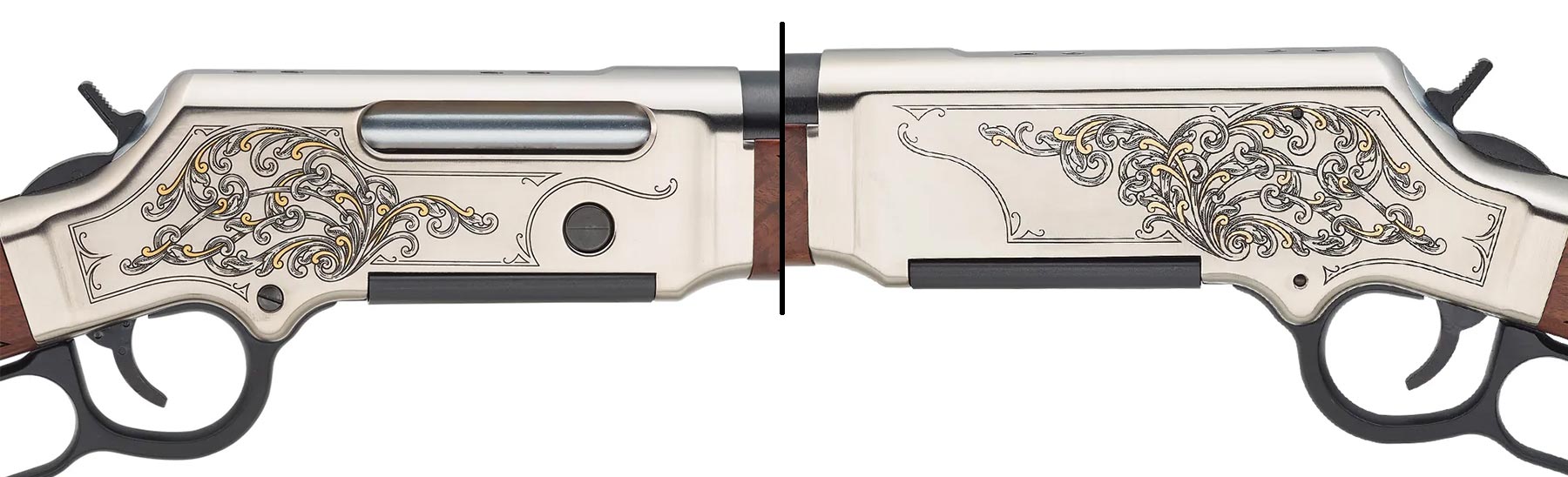 Henry Repeating Arms custom lever-action rifle with wood stock and silver-colored metal parts