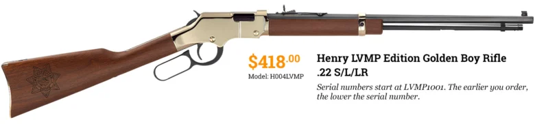Henry LVMP Edition Golden Boy Lever-Action Rifle with Walnut Stock and Octagon Barrel