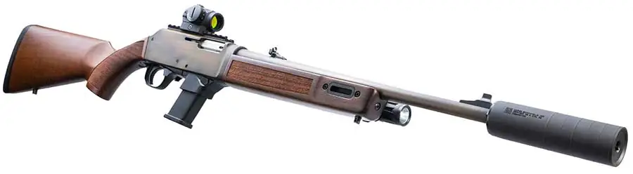 Henry Repeating Arms custom lever-action rifle with wood stock and silver-colored metal parts