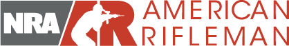 NRA American Rifleman banner logo with gray NRA on the left and red shooter silhouette next to 'American Rifleman' text on the right