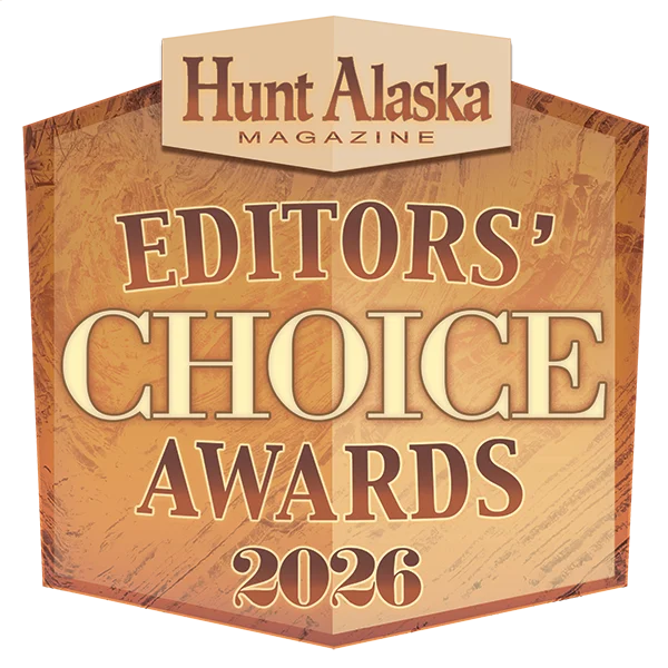 Hunt Alaska Magazine Editors' Choice Awards 2016 badge in brown and beige with a shield shape