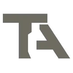 Gray stylized logo combining a T and an A in a single mark