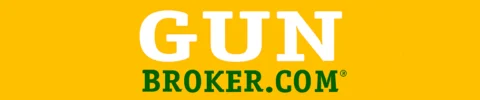 GunBroker.com logo on a bright yellow background, with 'GUN' in white and 'BROKER.COM' in green.