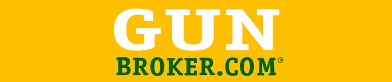 GunBroker.com logo on a bright yellow background, with 'GUN' in white and 'BROKER.COM' in green.