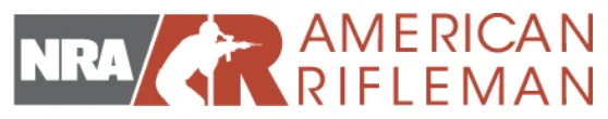 NRA logo next to 'American Rifleman' with a silhouette of a shooter aiming a rifle.