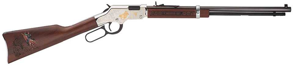 Henry American Rodeo Tribute Edition lever-action rifle featuring iconic rodeo imagery