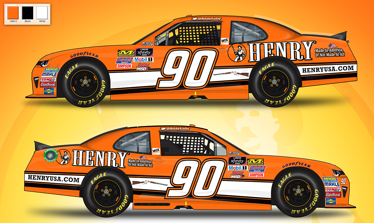 Henry Racing NASCAR Xfinity Series #90 Chevrolet Camaro race car with Henry Repeating Arms branding