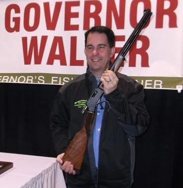 Wisconsin Governor Scott Walker holding a Henry Big Boy Steel .44 Magnum rifle