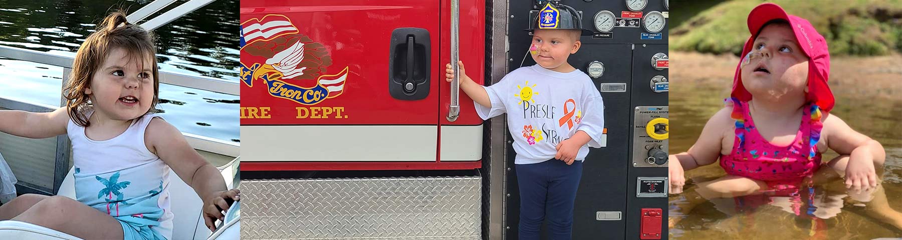 3-year-old girl Preslie Mantsch battling leukemia standing next to fire truck