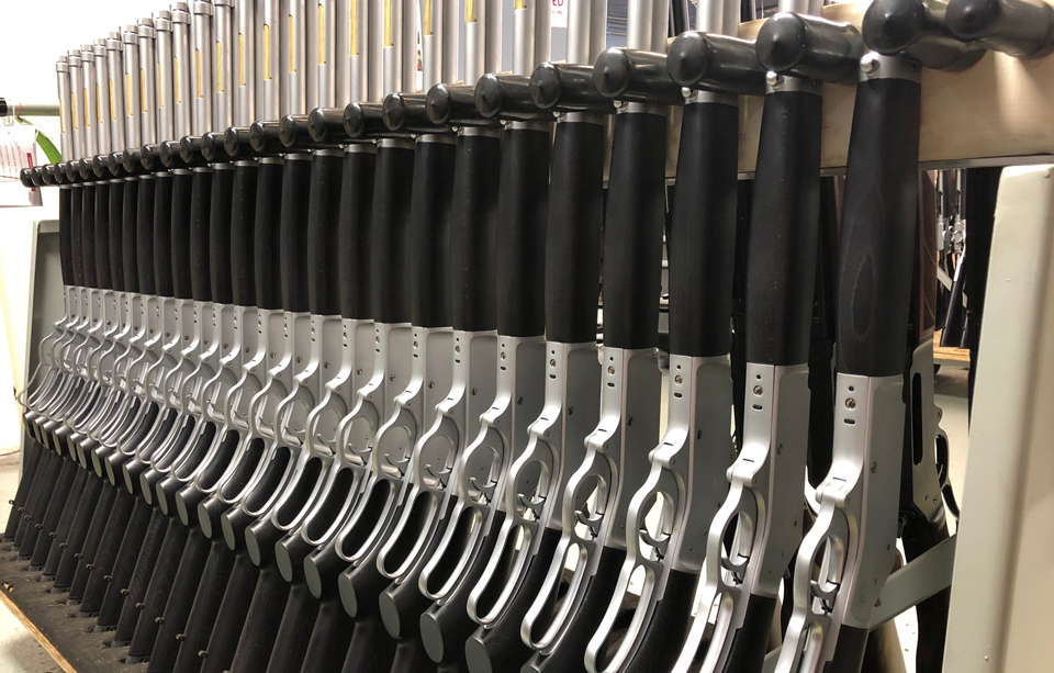 Henry All-Weather .45-70 lever action rifles awaiting packaging and shipping at Henry’s Rice Lake, WI facility.