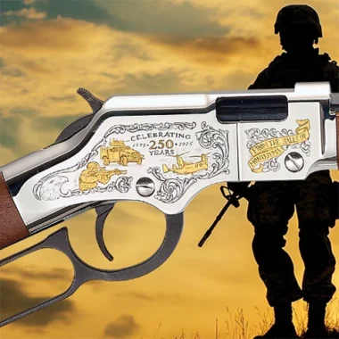 Custom engraved Henry Repeating Arms lever-action rifle commemorating 250th anniversary